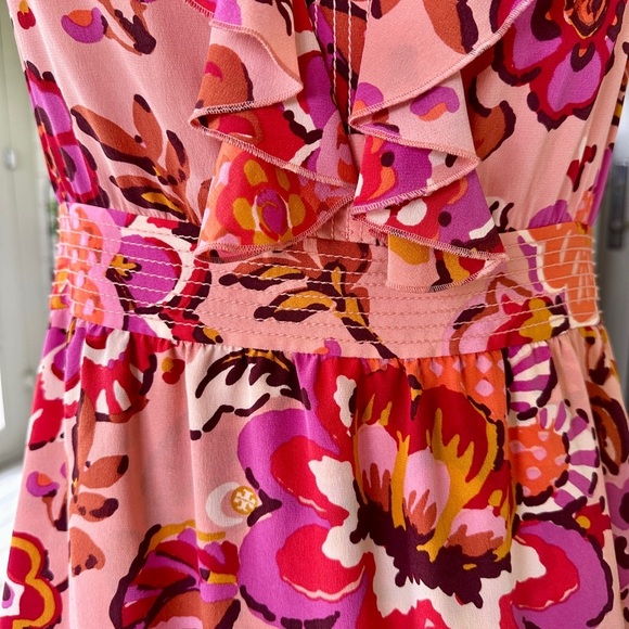 TORY BURCH, WOMENS SILK DRESS. PINK GRAPEFRUIT, WILDFLOWER DRESS. SIZE 4 - Picture 7 of 16